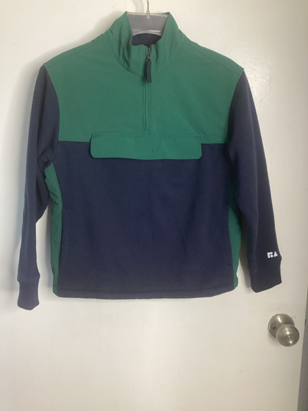 Kids Green & Navy Half-Zip Fleece Pullover Hoodie